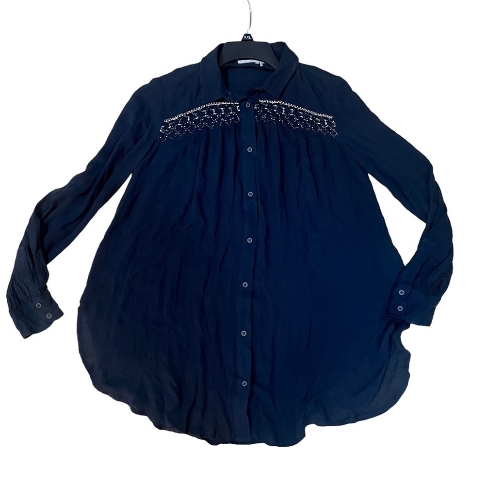 Anthropologie Floreat Beulah Beaded Button long Sleeve Tunic▪️size S Dark Gray - Picture 5 of 11
